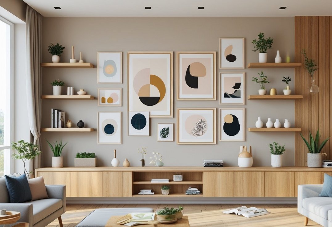 Sådan skaber du en stilfuld stue med plakater og træhylder til væggen